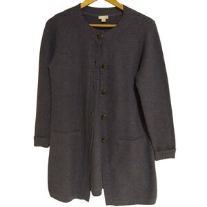 J Jill Cardigan Sweater Long Button Up Sm Petite Blue Knit Pockets Cotton Blend